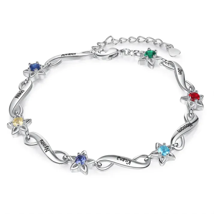 Personalized Star Bracelet With Birthstones Engraved Names Bracelet Gift For Women