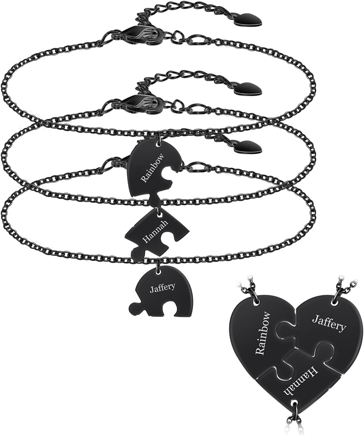BAUMA AUTO Personalized Puzzle Piece Bracelet Set 2/3/4/5/6 Pcs for Family Love Best Friend Sterling Silver Custom Name Anklet Bracelet BFF Matching Heart Pendant Set