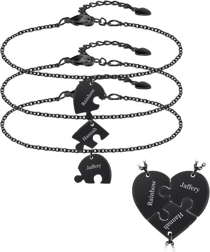 BAUMA AUTO Personalized Puzzle Piece Bracelet Set 2/3/4/5/6 Pcs for Family Love Best Friend Sterling Silver Custom Name Anklet Bracelet BFF Matching Heart Pendant Set