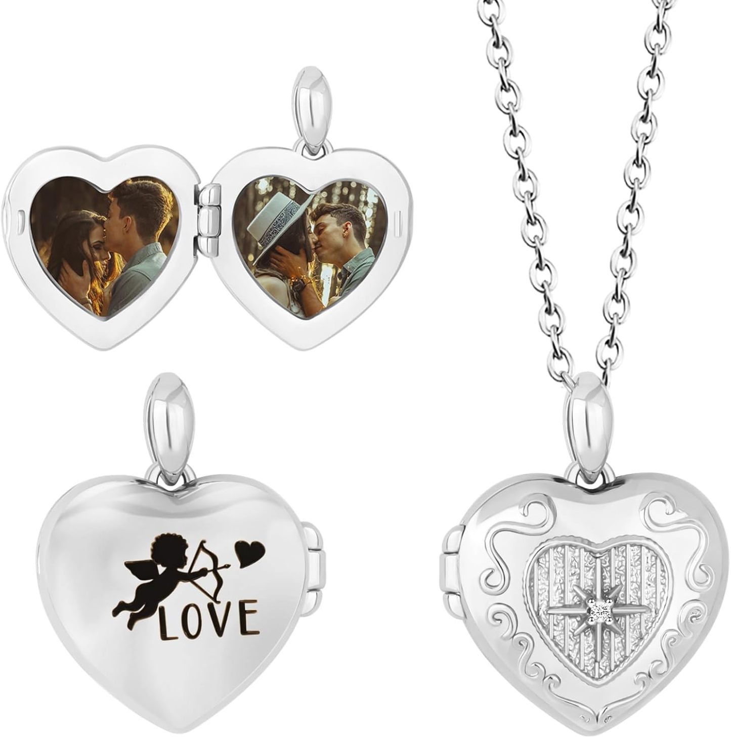 Kiddo Sky Personalized Heart Locket Necklace for Women Love God Cupid