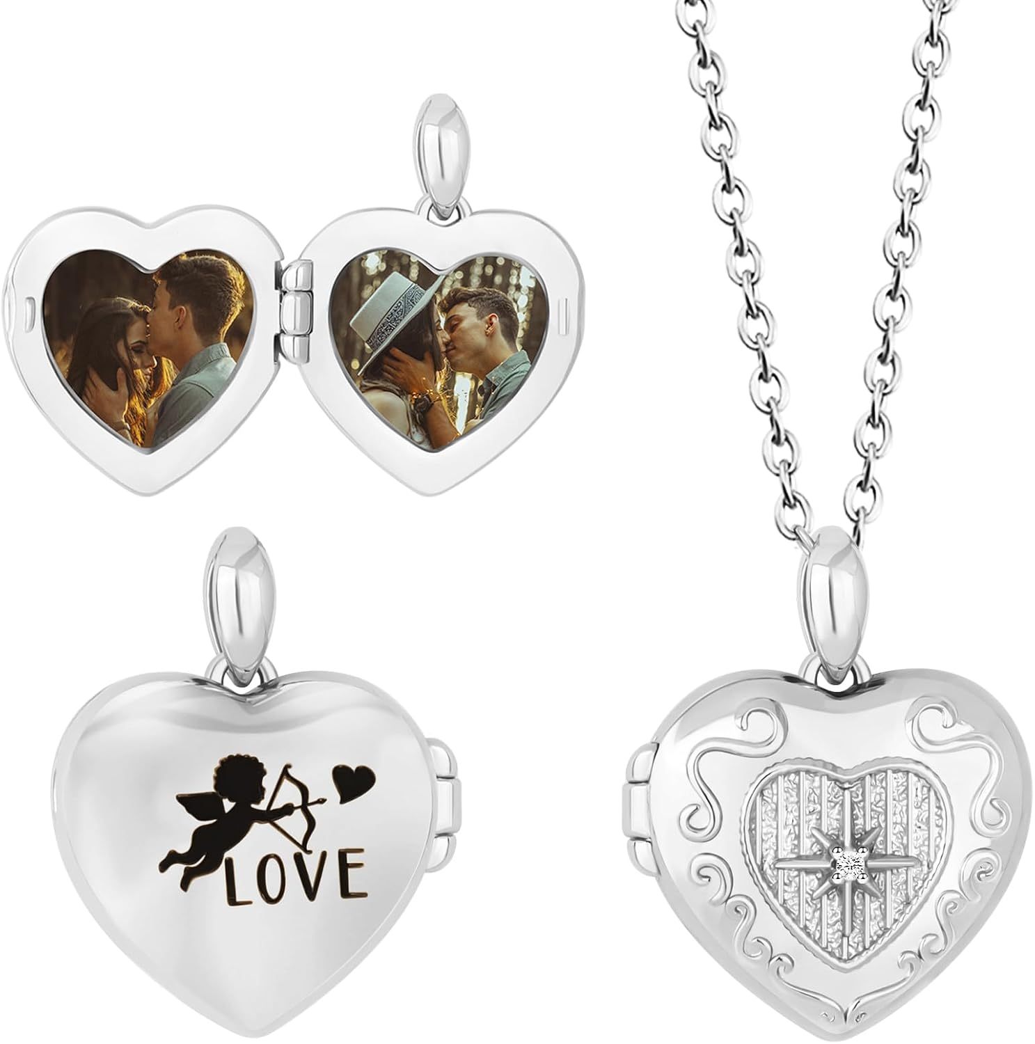 Kiddo Sky Personalized Heart Locket Necklace for Women Love God Cupid