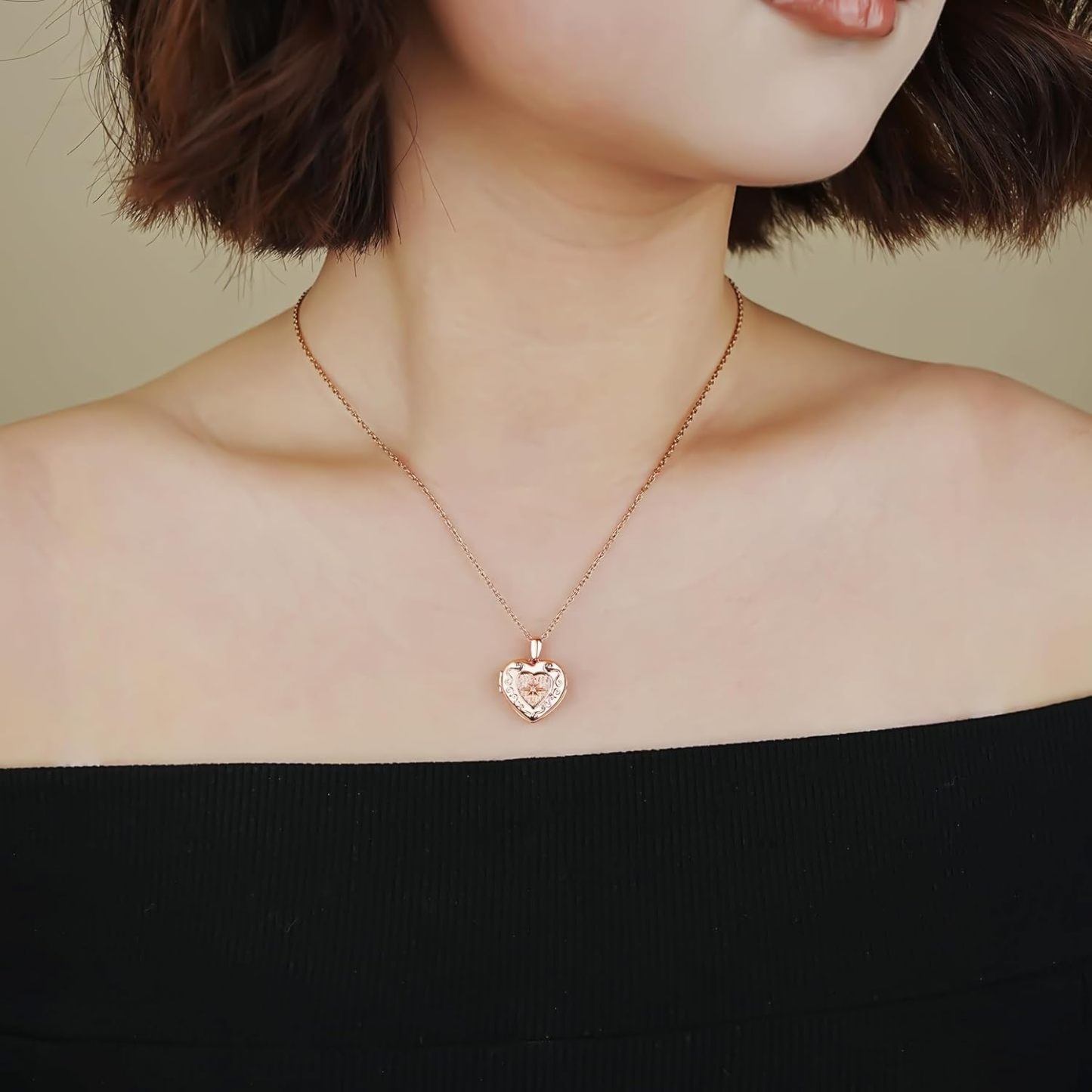 Personalized Heart Locket Necklace for Women Love God Cupid Necklace with Picture Inside