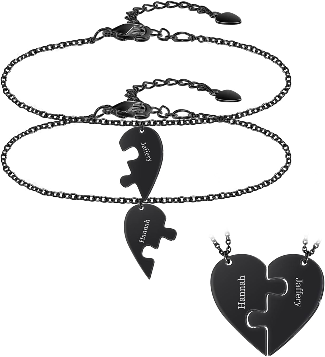BAUMA AUTO Personalized Puzzle Piece Bracelet Set 2/3/4/5/6 Pcs for Family Love Best Friend Sterling Silver Custom Name Anklet Bracelet BFF Matching Heart Pendant Set