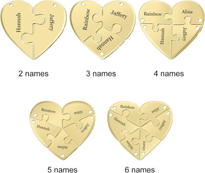 BAUMA AUTO Personalized Puzzle Piece Bracelet Set 2/3/4/5/6 Pcs for Family Love Best Friend Sterling Silver Custom Name Anklet Bracelet BFF Matching Heart Pendant Set
