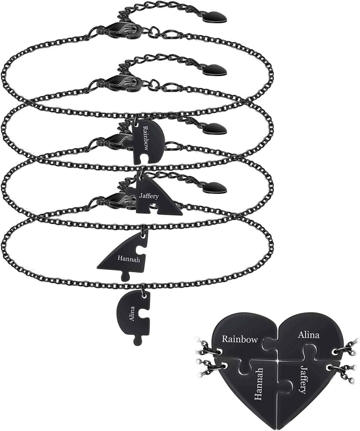 BAUMA AUTO Personalized Puzzle Piece Bracelet Set 2/3/4/5/6 Pcs for Family Love Best Friend Sterling Silver Custom Name Anklet Bracelet BFF Matching Heart Pendant Set