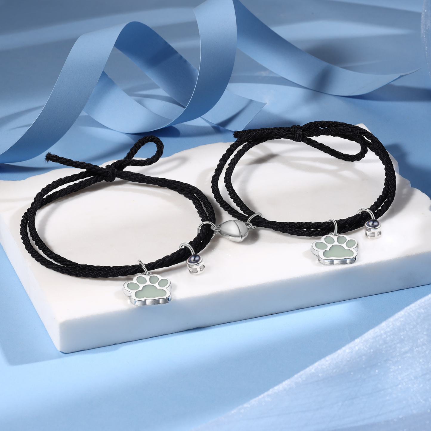 Personalized Photo Projection Bracelet Set Dog Paw Fluorescent Magnetic Bracelet Matching Gifts For Couples/Friends