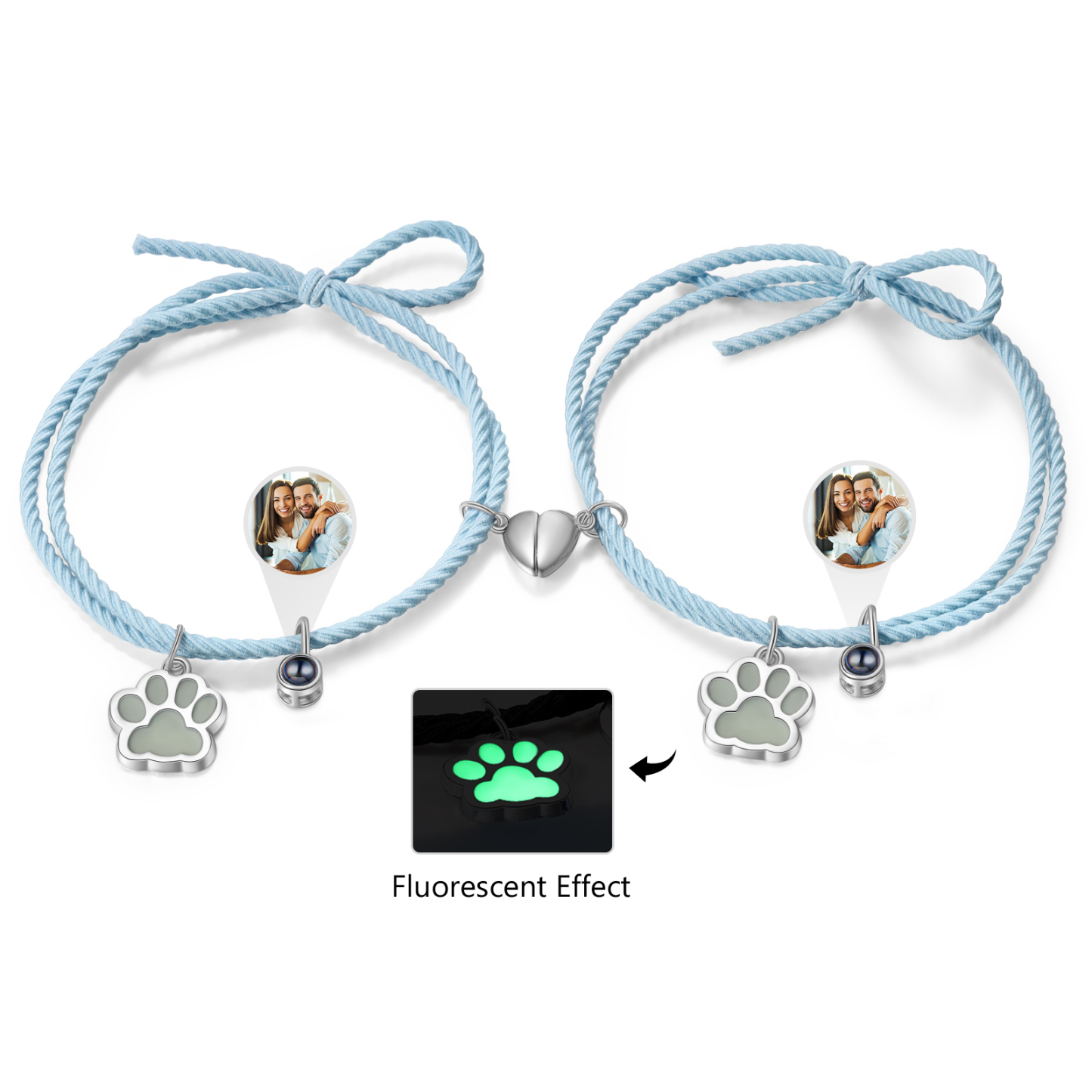 Personalized Photo Projection Bracelet Set Dog Paw Fluorescent Magnetic Bracelet Matching Gifts For Couples/Friends