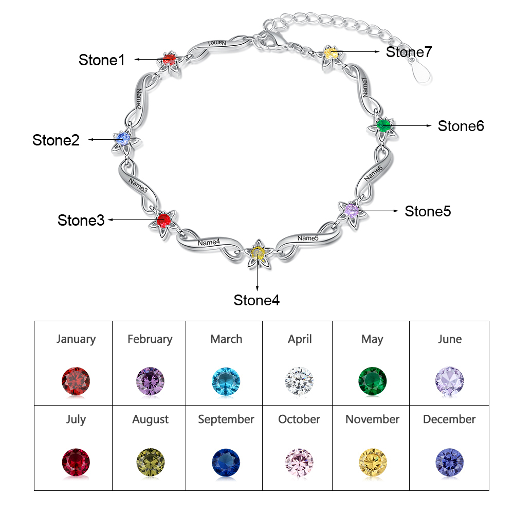 Personalized Star Bracelet With Birthstones Engraved Names Bracelet Gift For Women