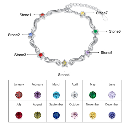 Personalized Star Bracelet With Birthstones Engraved Names Bracelet Gift For Women