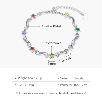 Personalized Star Bracelet With Birthstones Engraved Names Bracelet Gift For Women