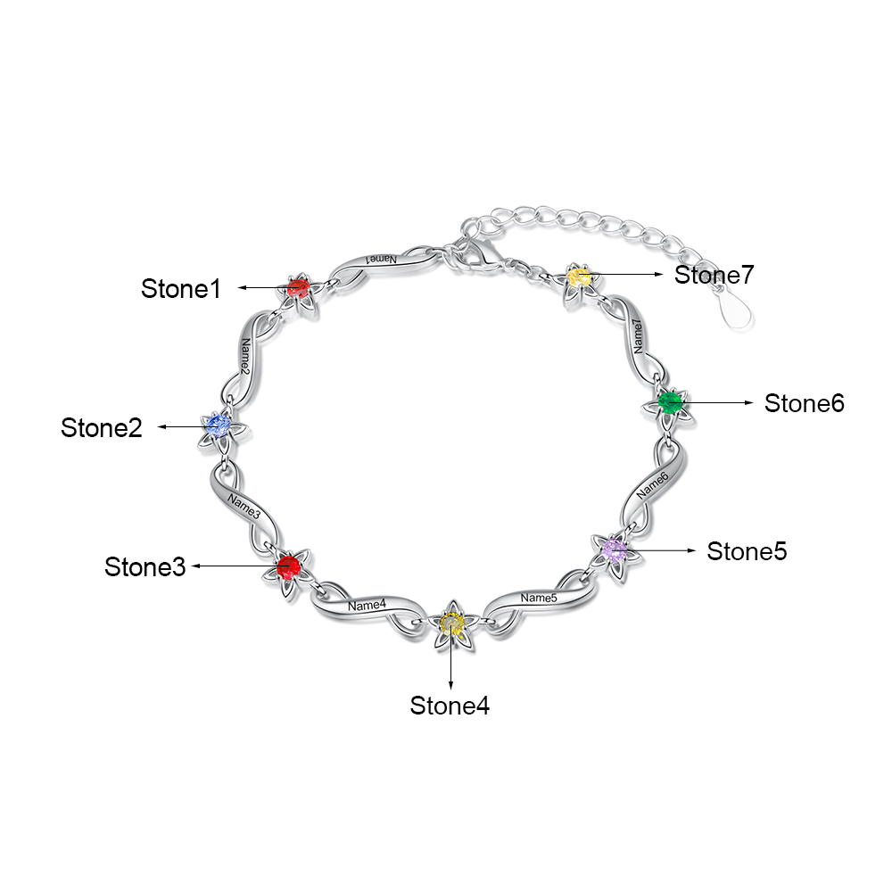 Personalized Star Bracelet With Birthstones Engraved Names Bracelet Gift For Women