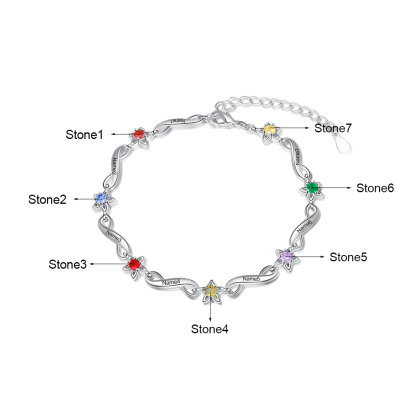 Personalized Star Bracelet With Birthstones Engraved Names Bracelet Gift For Women