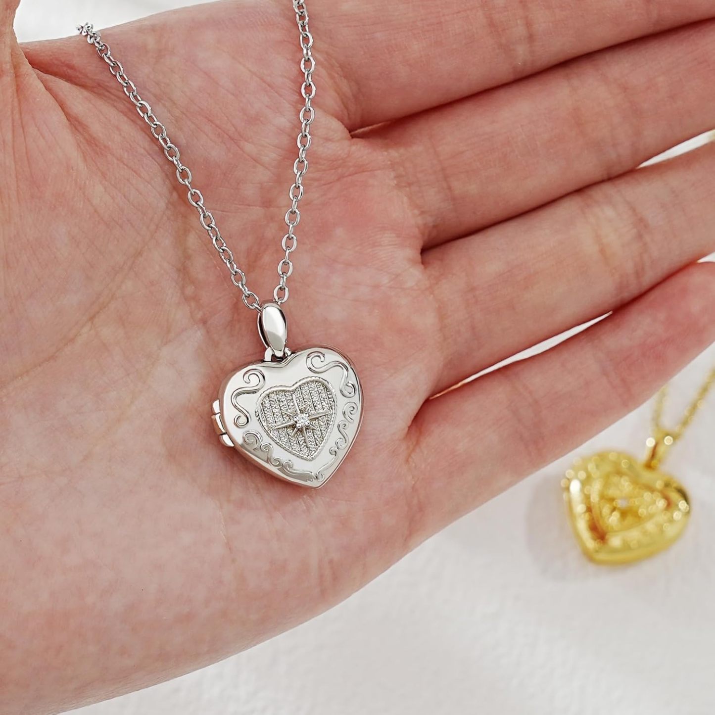 Personalized Heart Locket Necklace for Women Love God Cupid Necklace with Picture Inside