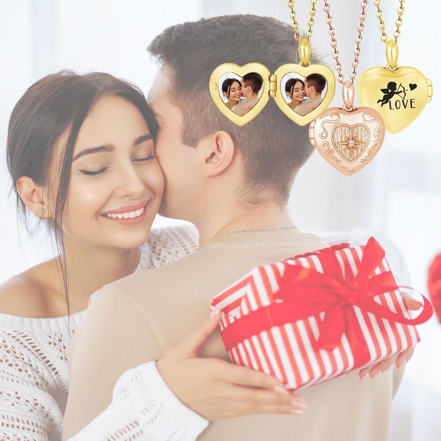 Personalized Heart Locket Necklace for Women Love God Cupid Necklace with Picture Inside