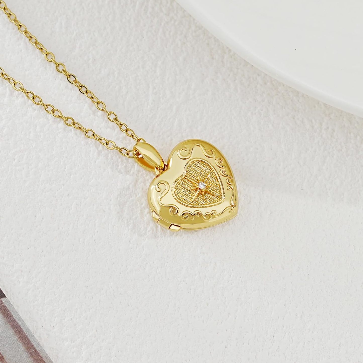 Personalized Heart Locket Necklace for Women Love God Cupid Necklace with Picture Inside