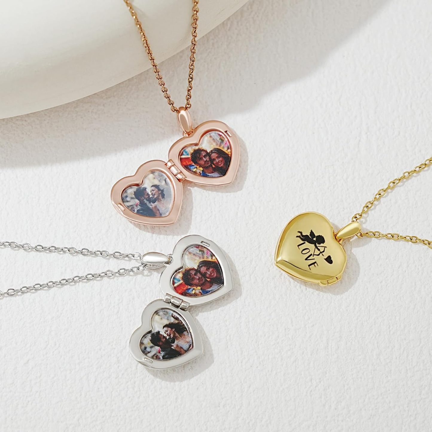 Personalized Heart Locket Necklace for Women Love God Cupid Necklace with Picture Inside