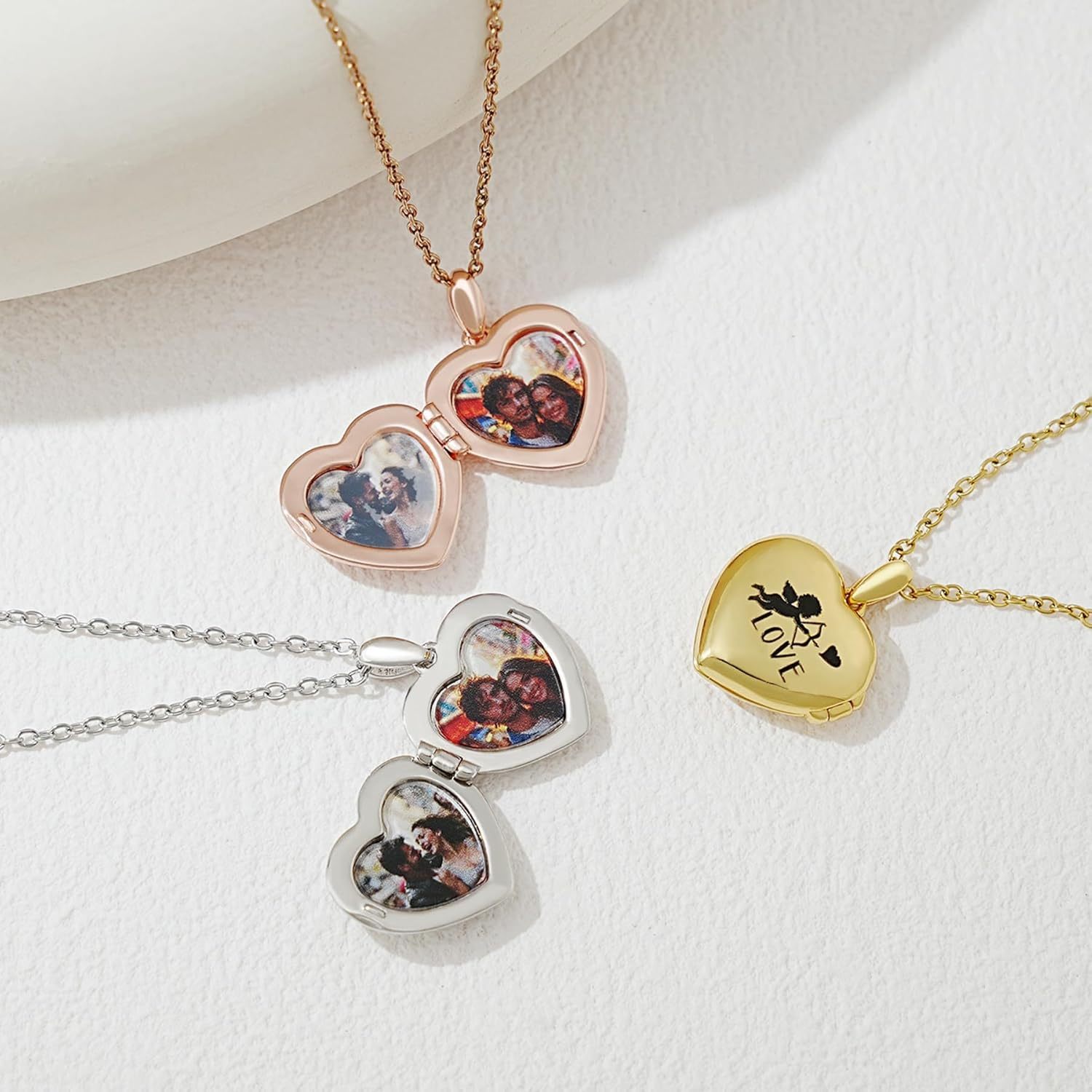 Personalized Heart Locket Necklace for Women Love God Cupid Necklace with Picture Inside