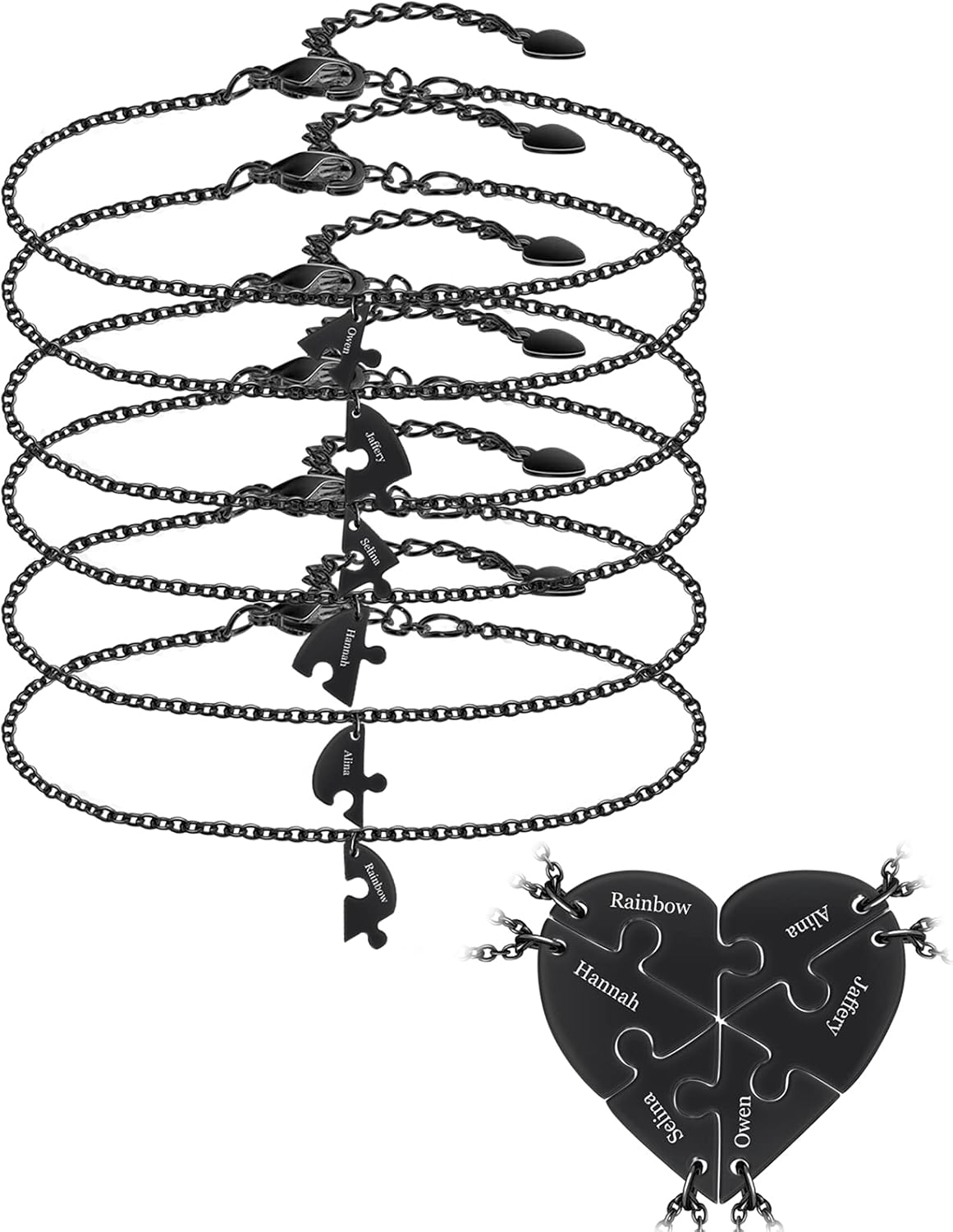 BAUMA AUTO Personalized Puzzle Piece Bracelet Set 2/3/4/5/6 Pcs for Family Love Best Friend Sterling Silver Custom Name Anklet Bracelet BFF Matching Heart Pendant Set