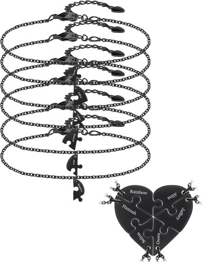BAUMA AUTO Personalized Puzzle Piece Bracelet Set 2/3/4/5/6 Pcs for Family Love Best Friend Sterling Silver Custom Name Anklet Bracelet BFF Matching Heart Pendant Set