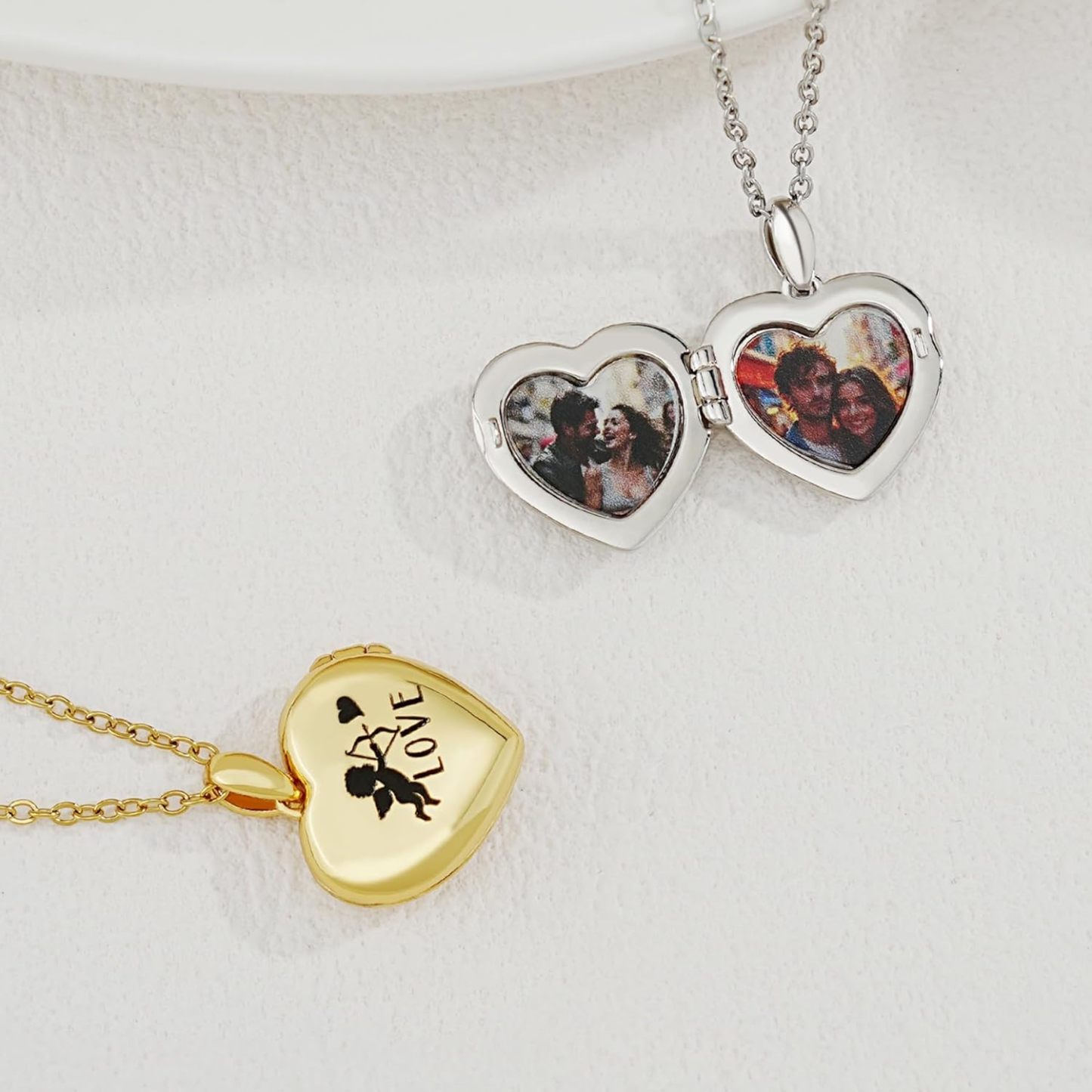 Personalized Heart Locket Necklace for Women Love God Cupid Necklace with Picture Inside