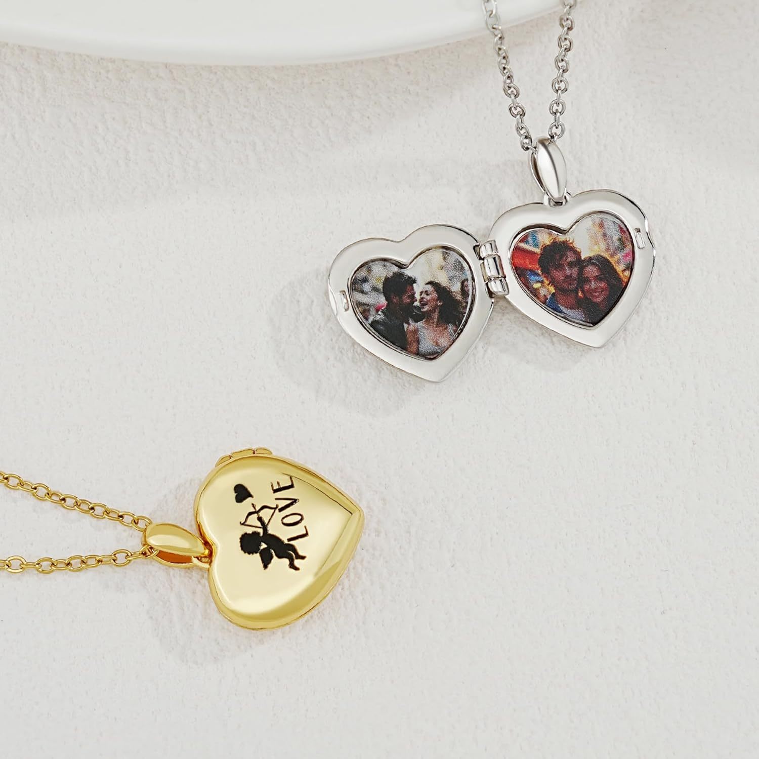 Personalized Heart Locket Necklace for Women Love God Cupid Necklace with Picture Inside
