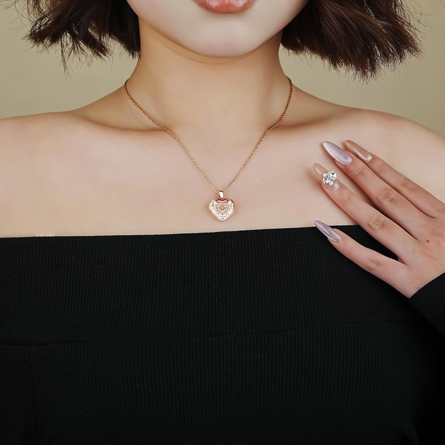 Personalized Heart Locket Necklace for Women Love God Cupid Necklace with Picture Inside