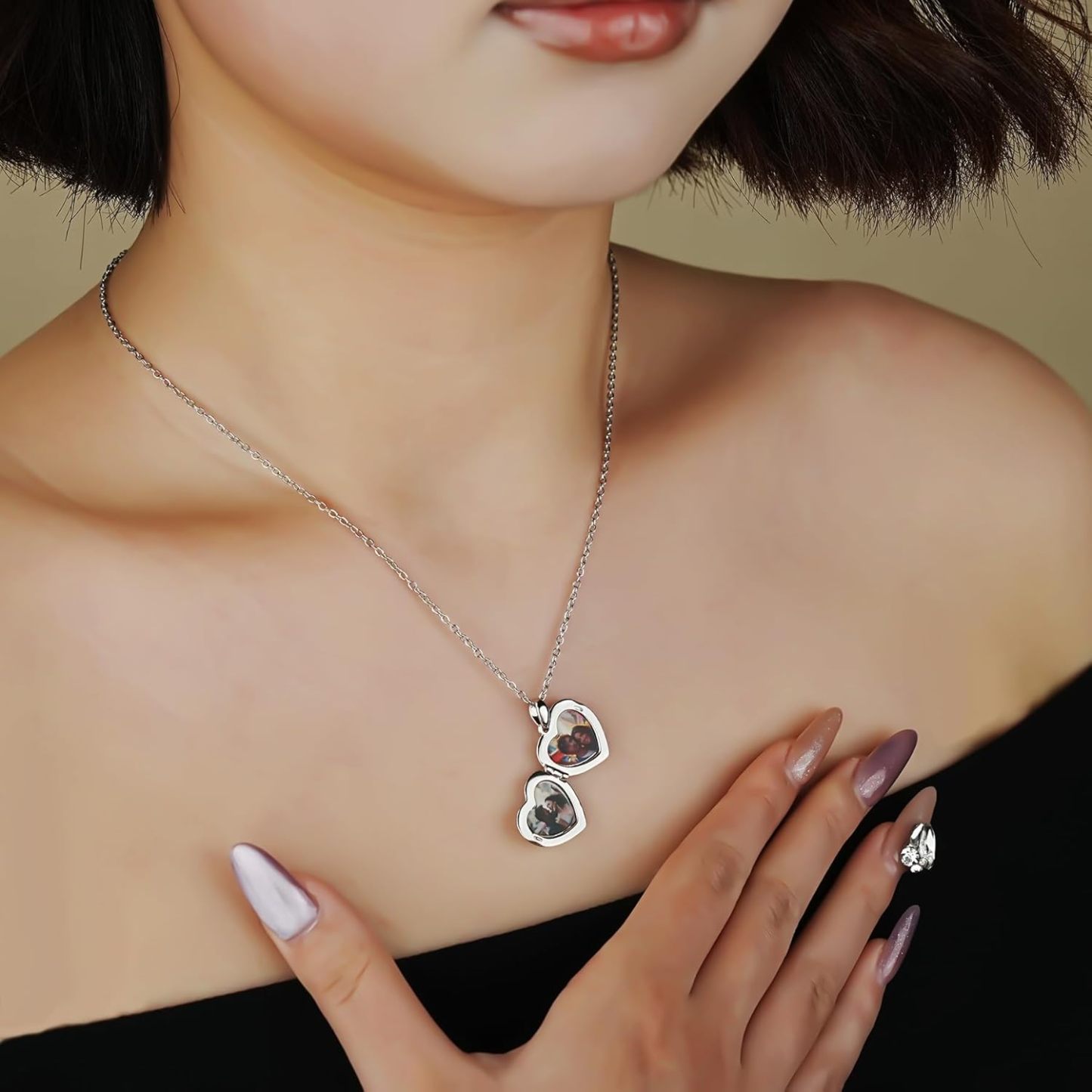Personalized Heart Locket Necklace for Women Love God Cupid Necklace with Picture Inside