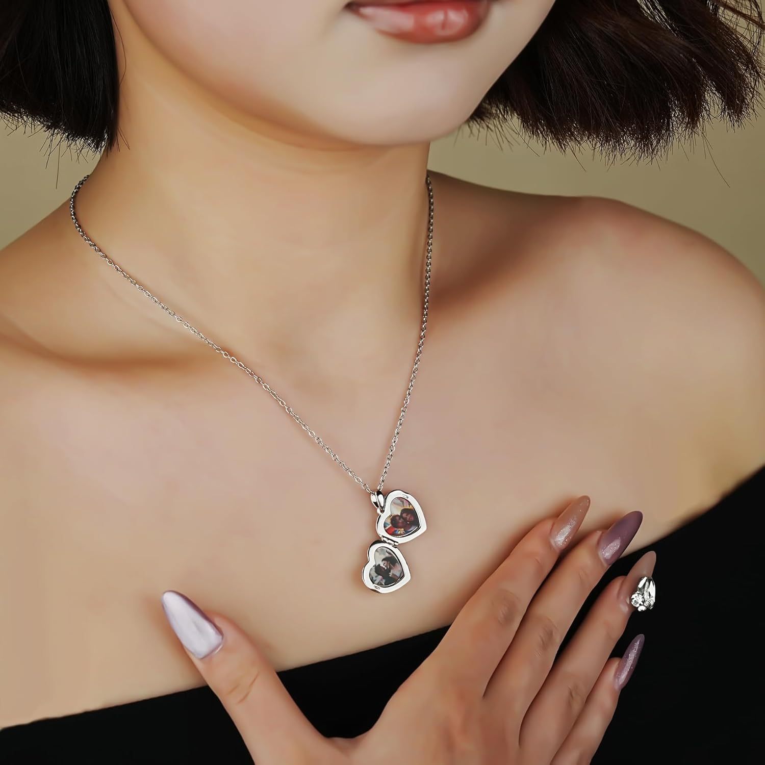 Personalized Heart Locket Necklace for Women Love God Cupid Necklace with Picture Inside