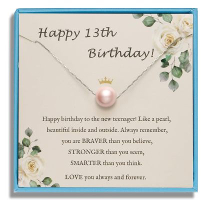 Sereney 10th Birthday Gifts for Girl Sterling Silver Pink Pearl Necklace as Gifts for 10 Year Old, Adjustable Length 10 Birthday Ideas for Teens Trendy 2025