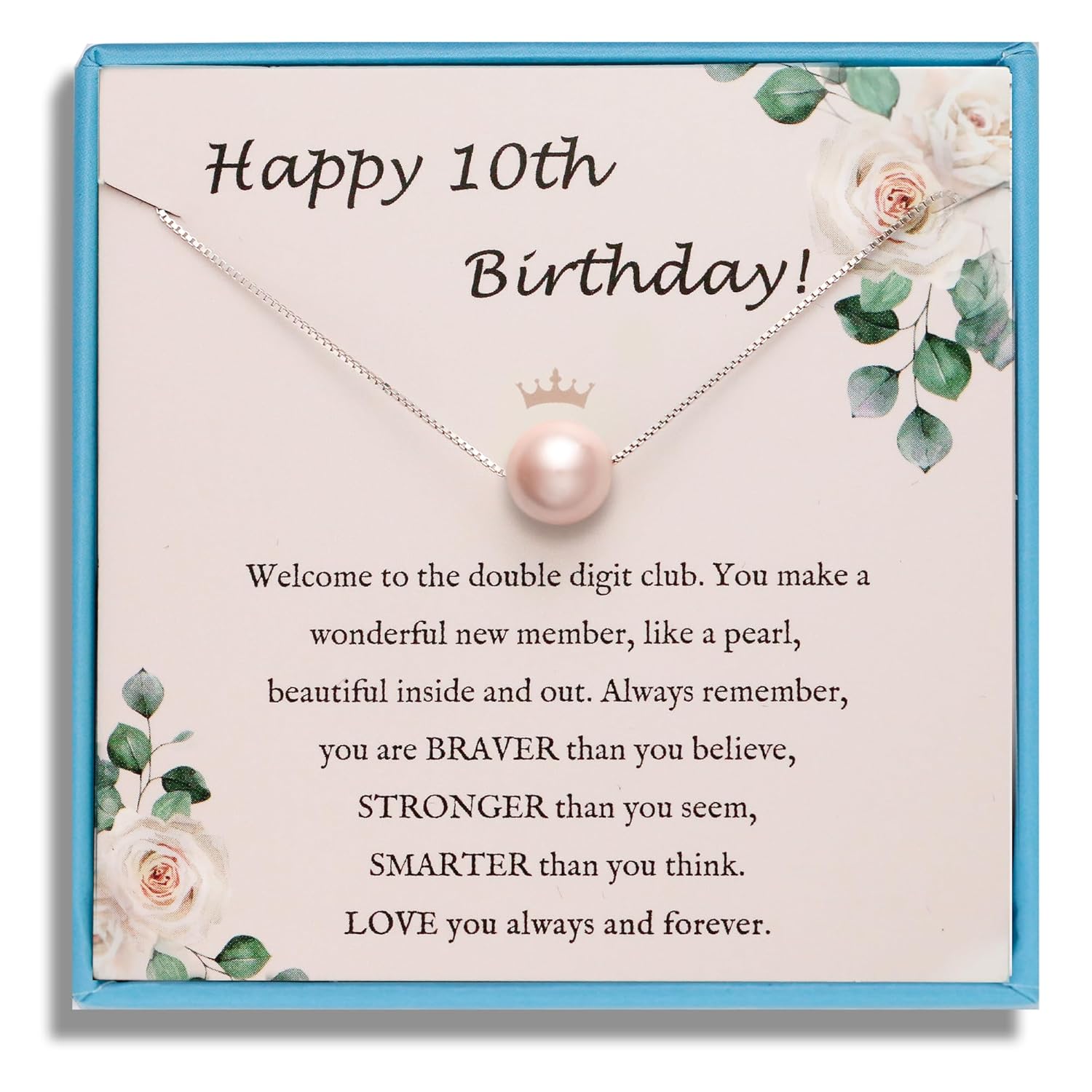 Sereney 10th Birthday Gifts for Girl Sterling Silver Pink Pearl Necklace as Gifts for 10 Year Old, Adjustable Length 10 Birthday Ideas for Teens Trendy 2025