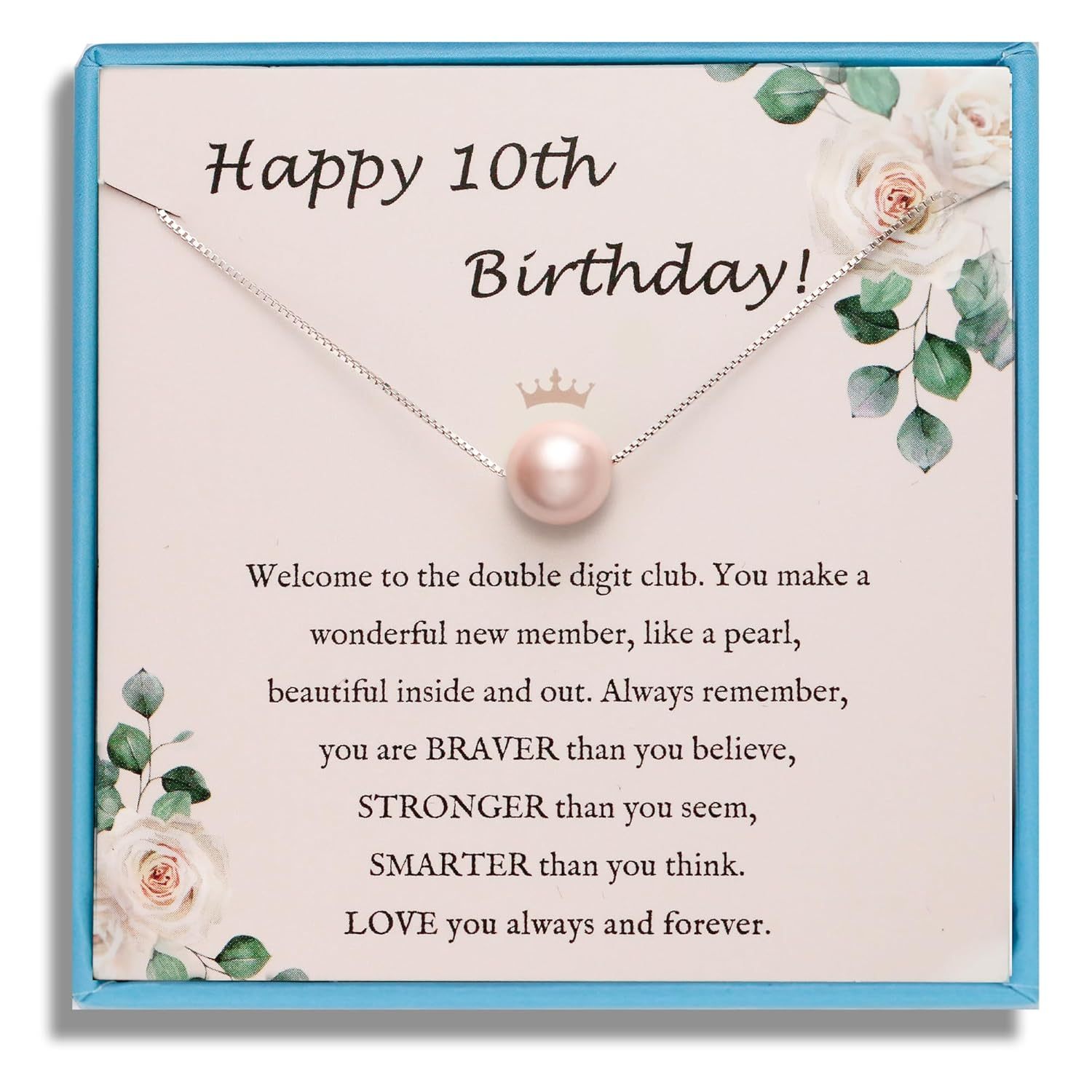Sereney 10th Birthday Gifts for Girl Sterling Silver Pink Pearl Necklace as Gifts for 10 Year Old, Adjustable Length 10 Birthday Ideas for Teens Trendy 2025