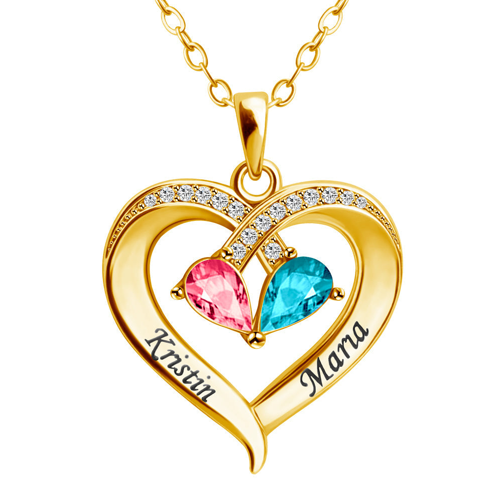 Valentine's Day Gift Forever Love Birthstone & Diamond Heart Necklace