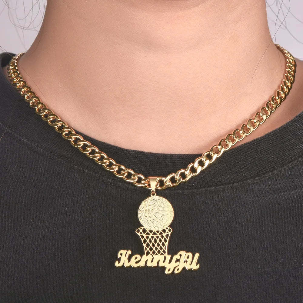 Father's Day Gift Personalized Basketball Pendant Nameplate Necklace