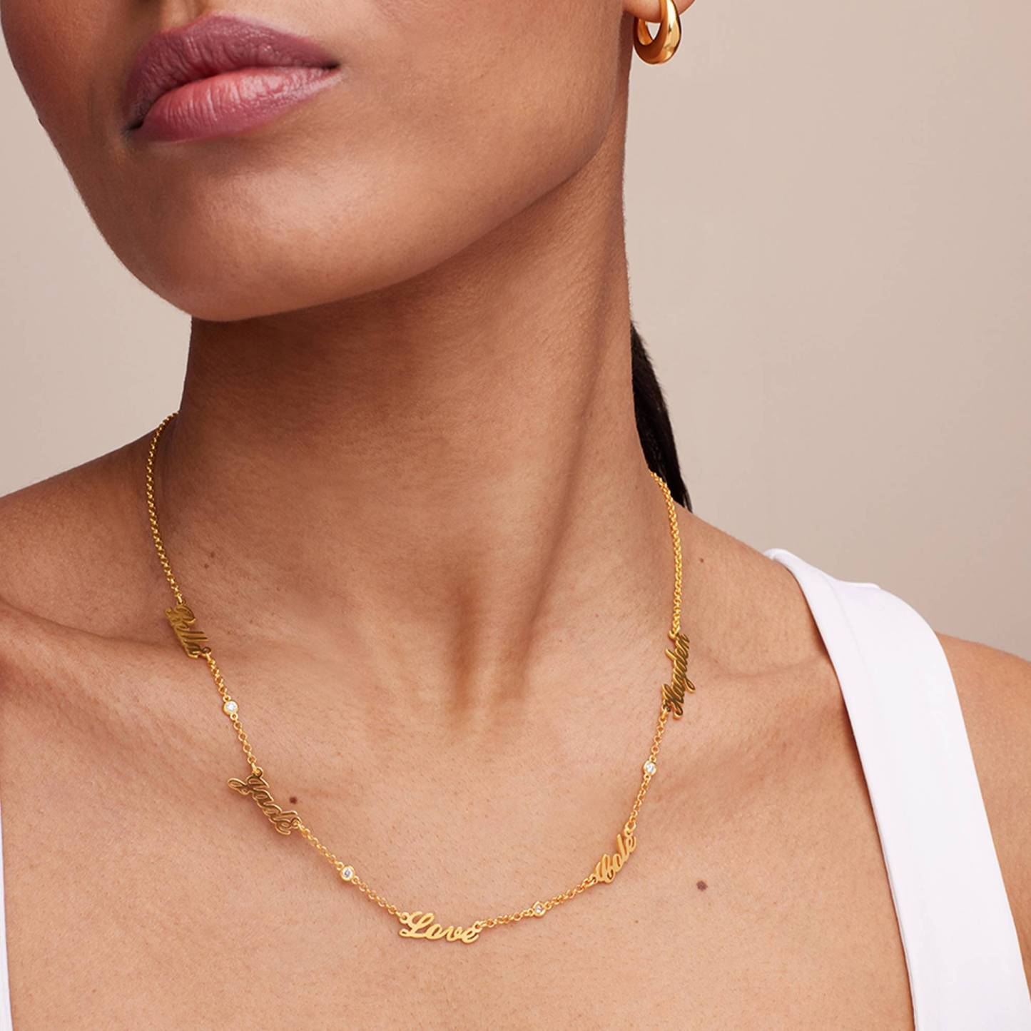 Diamond Multiple Name Necklace Chain