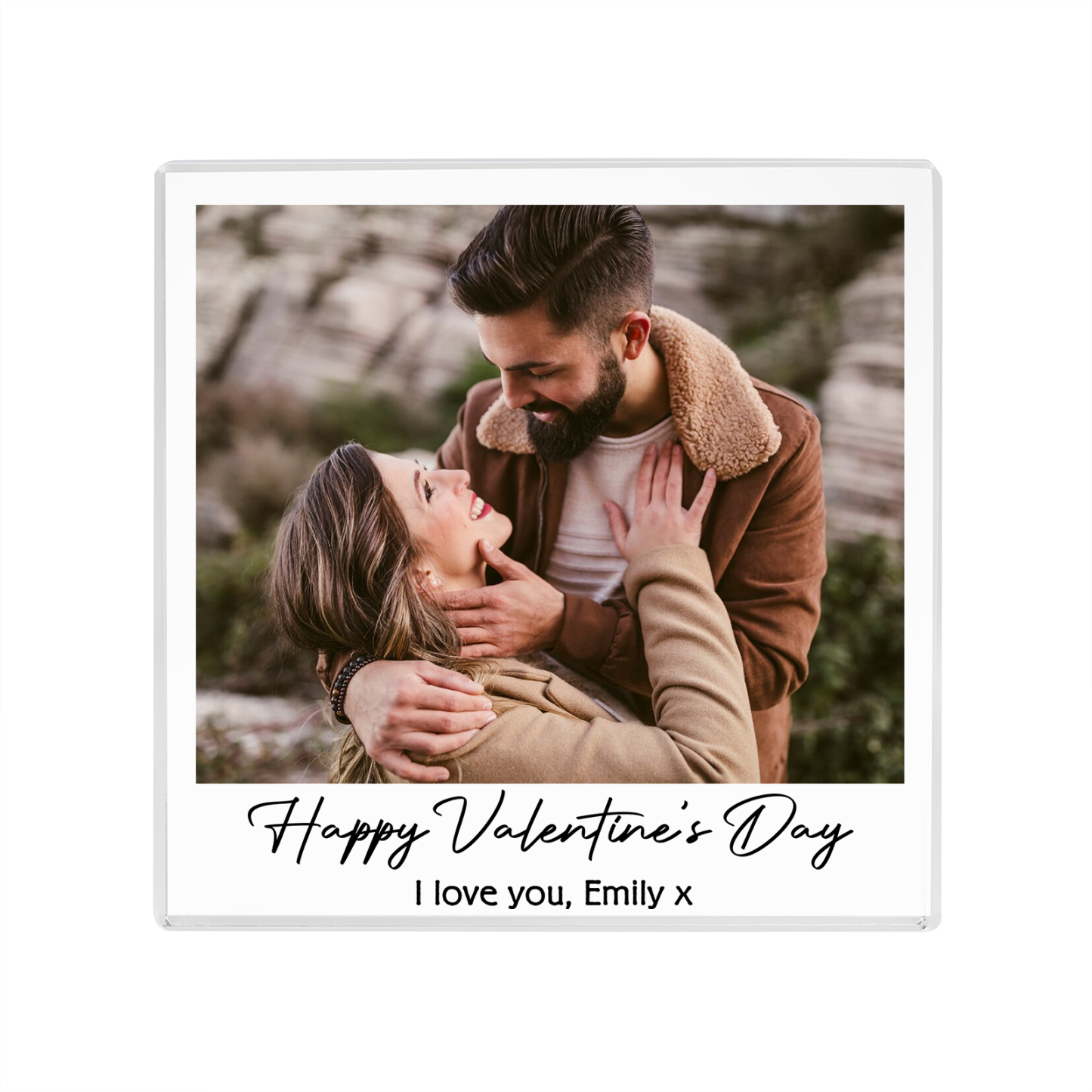 Personalised Acrylic Ornament – Custom 1 Photo & 2 Text “Happy Valentine’s Day” Design