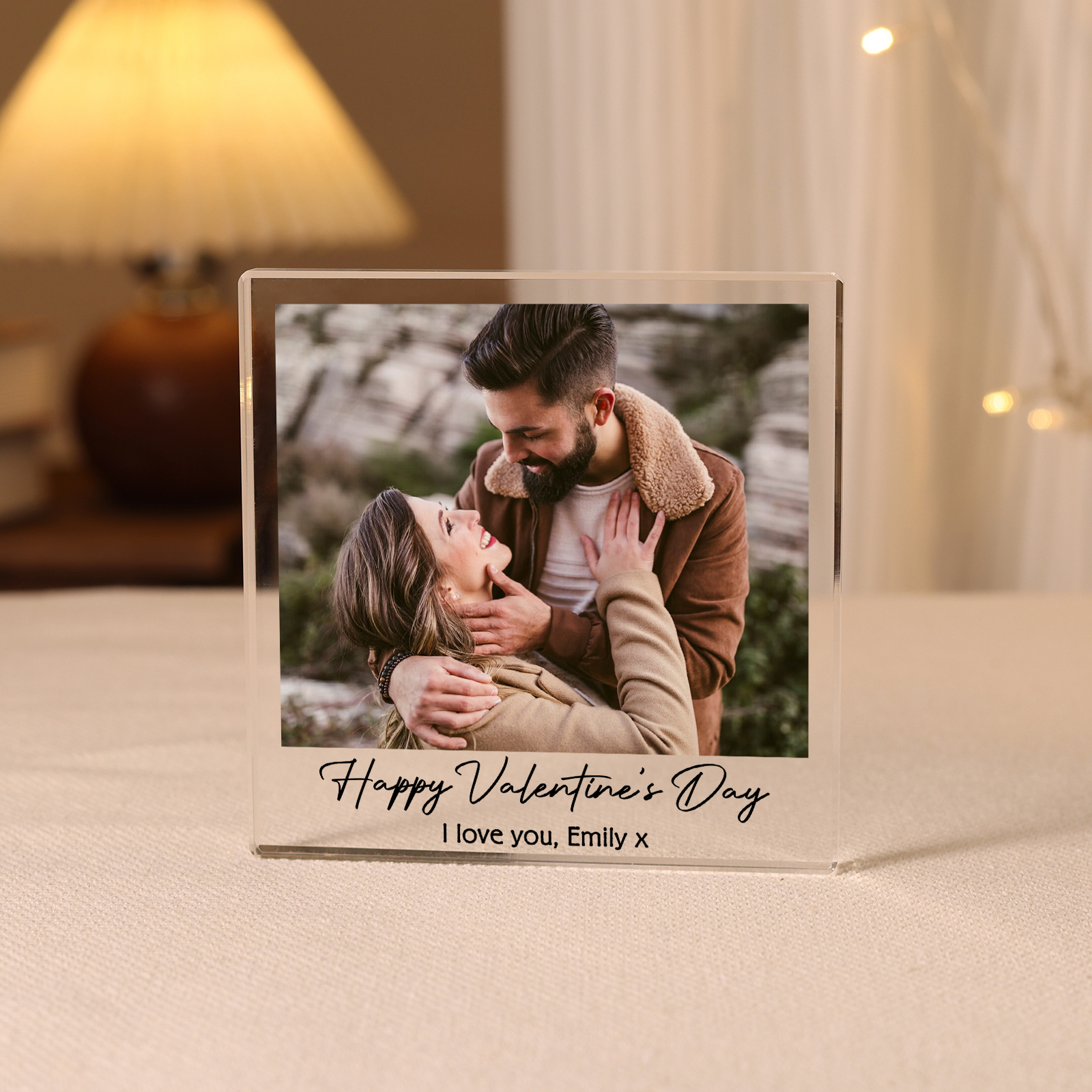 Personalised Acrylic Ornament – Custom 1 Photo & 2 Text “Happy Valentine’s Day” Design