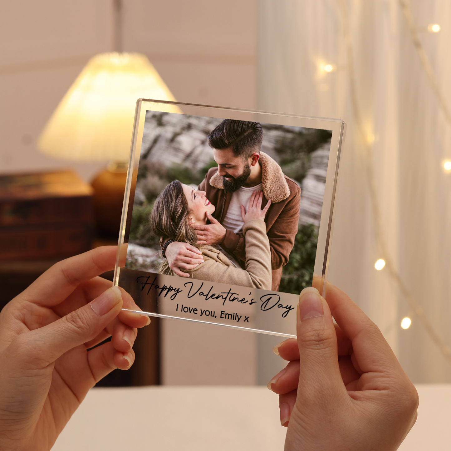 Personalised Acrylic Ornament – Custom 1 Photo & 2 Text “Happy Valentine’s Day” Design