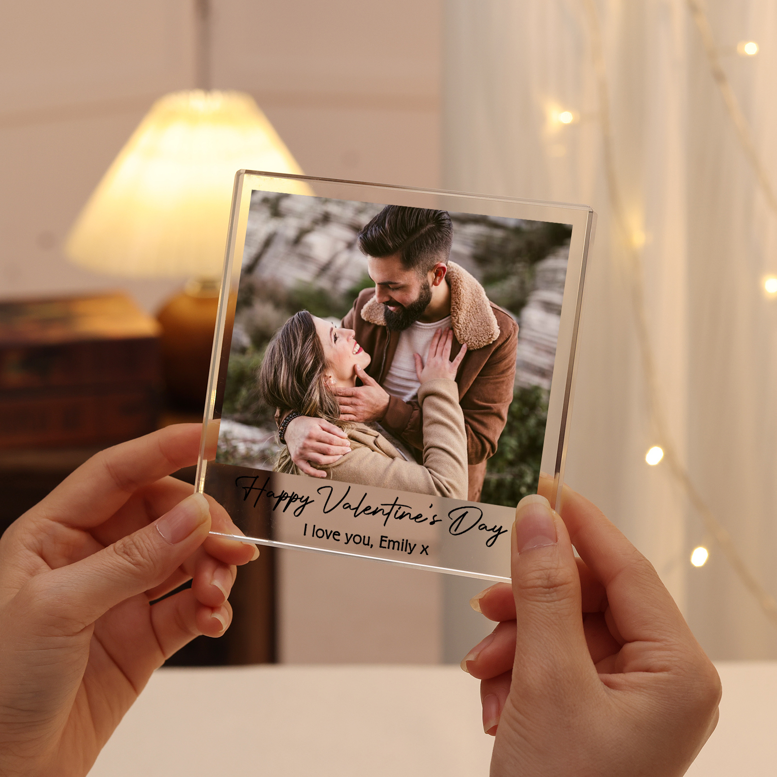 Personalised Acrylic Ornament – Custom 1 Photo & 2 Text “Happy Valentine’s Day” Design