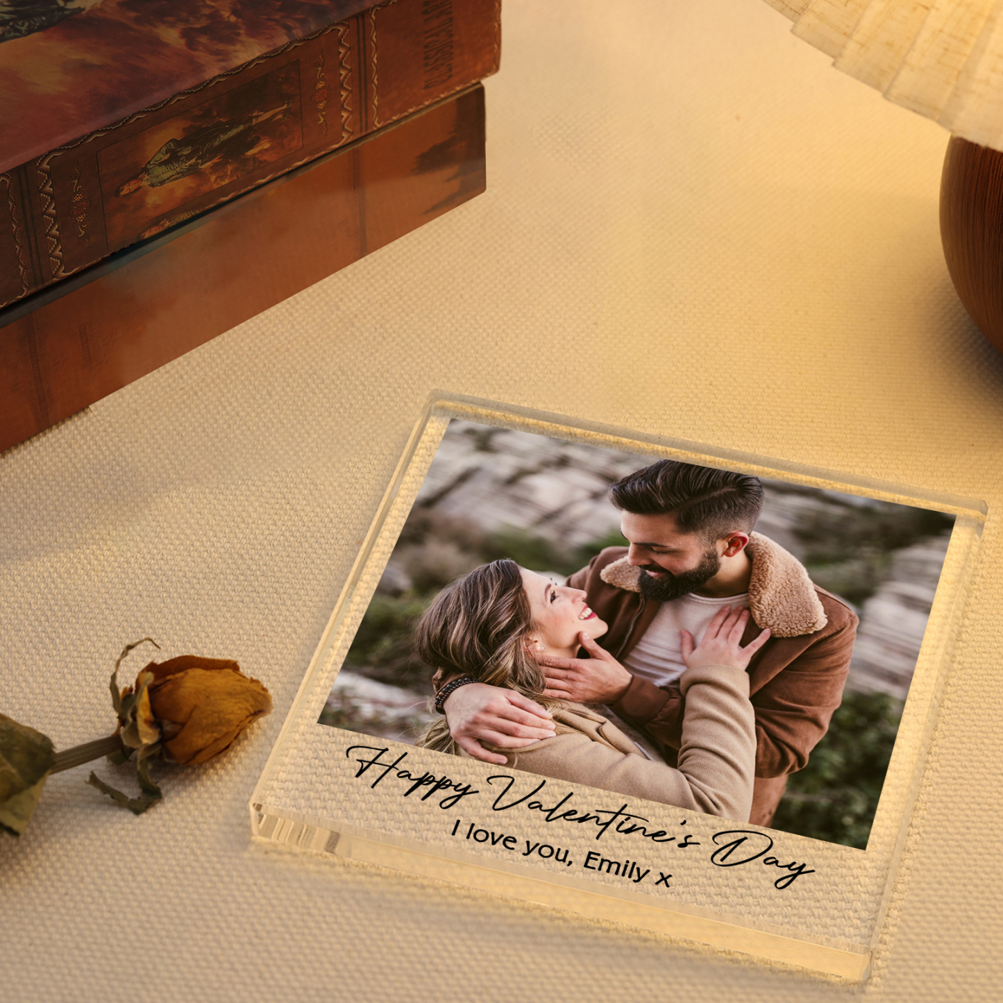 Personalised Acrylic Ornament – Custom 1 Photo & 2 Text “Happy Valentine’s Day” Design