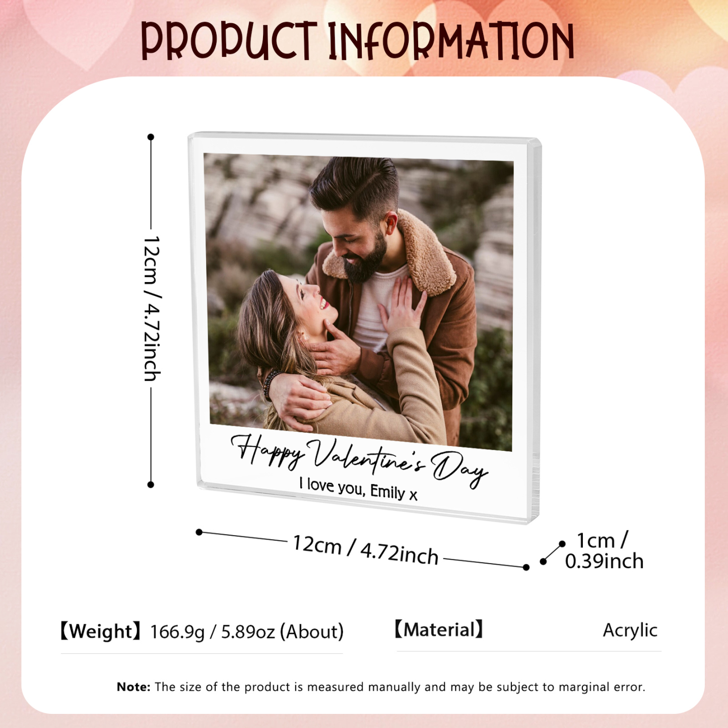 Personalised Acrylic Ornament – Custom 1 Photo & 2 Text “Happy Valentine’s Day” Design