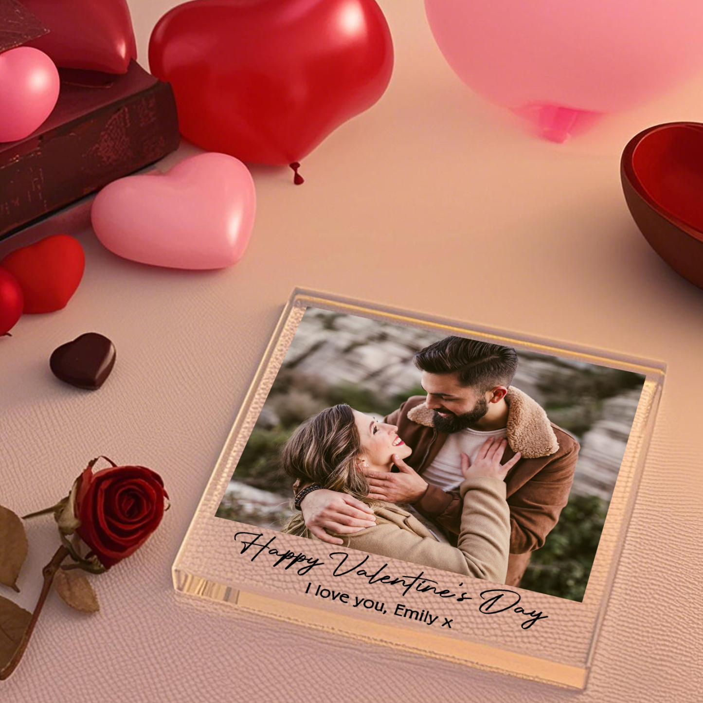 Personalised Acrylic Ornament – Custom 1 Photo & 2 Text “Happy Valentine’s Day” Design