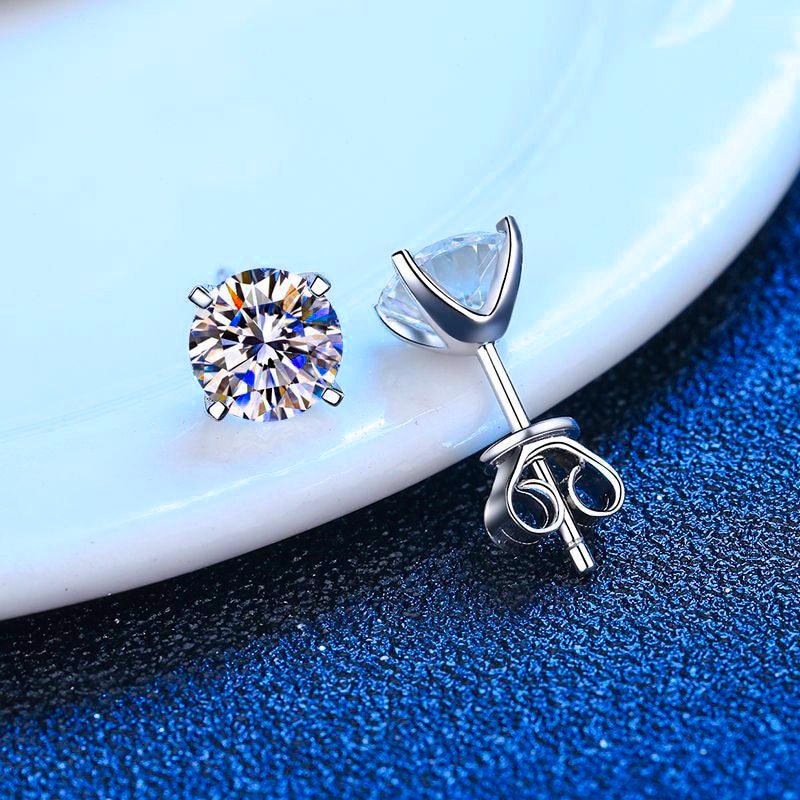 Moissanite Solitaire Round Stud Earrings Set