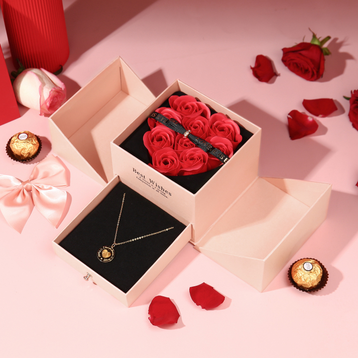 Pink Rose Exquisite Jewelry Box Storage Box Valentine's Day Gift Packaging Box