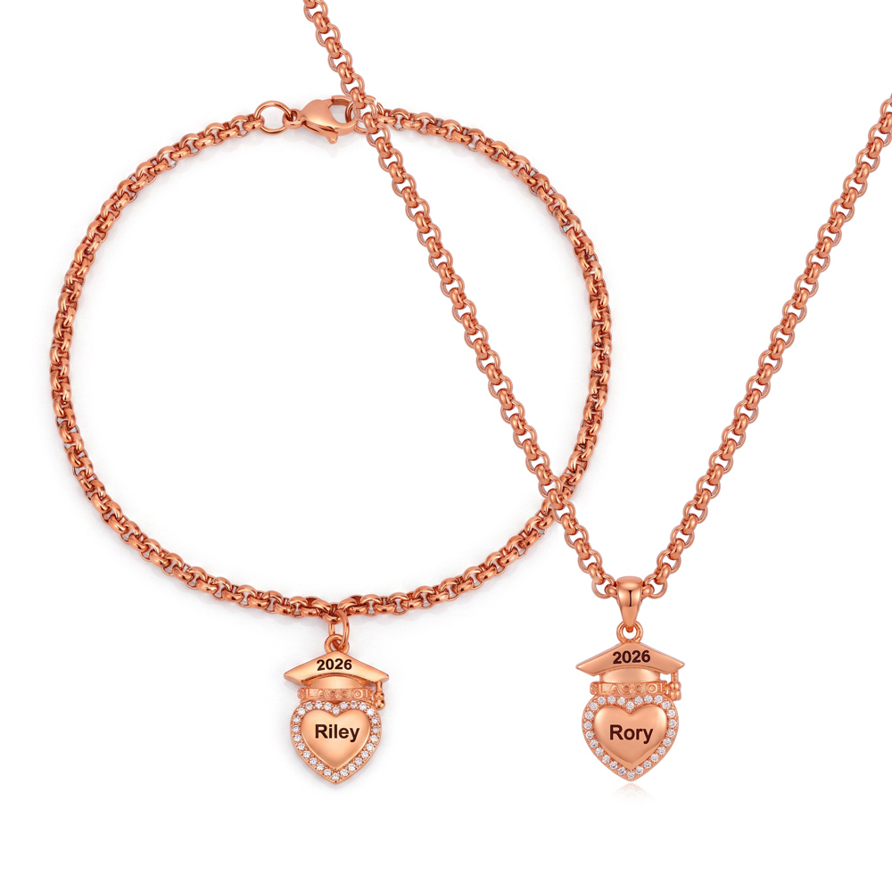 🎓 Personalized Graduation Cap Necklace & Bracelet