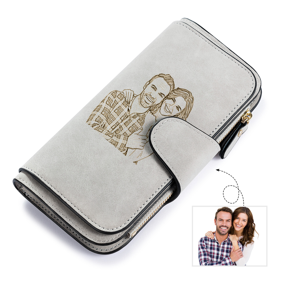 Long Style Photo Wallets Custom Inscription Photo Engraved Wallet