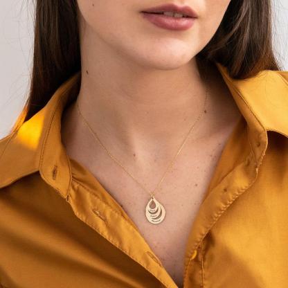 Engraved Drop Shape Family Necklace