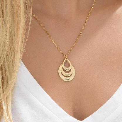 Engraved Drop Shape Family Necklace