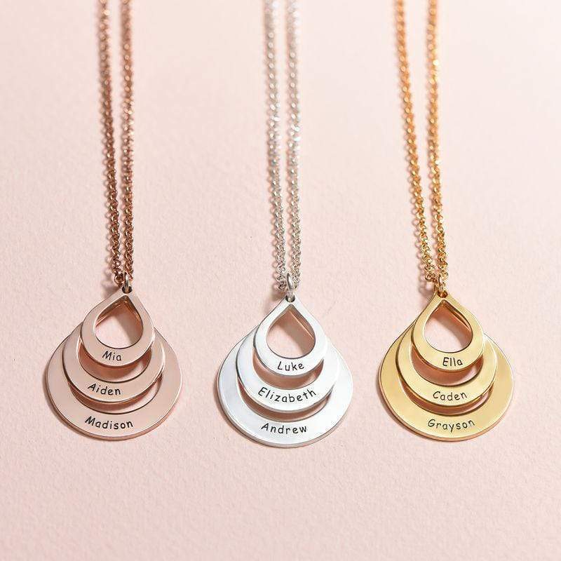 Engraved Drop Shape Family Necklace