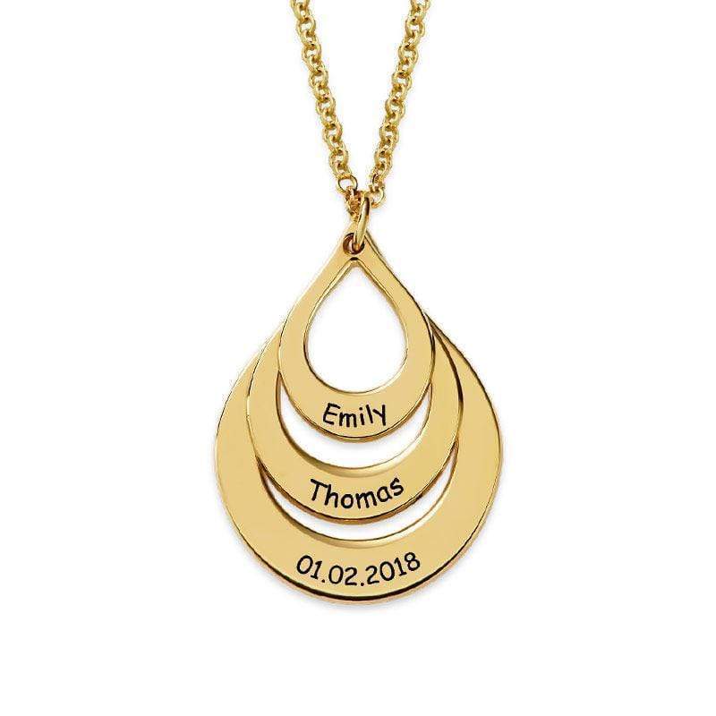 Engraved Drop Shape Family Necklace