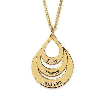 Engraved Drop Shape Family Necklace